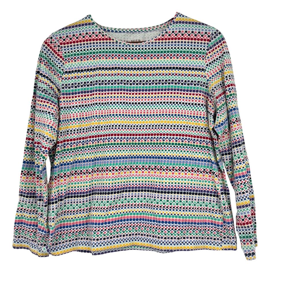Talbots Woman Multi Colored Dot Striped Pullover Top Cotton Spandex large petite